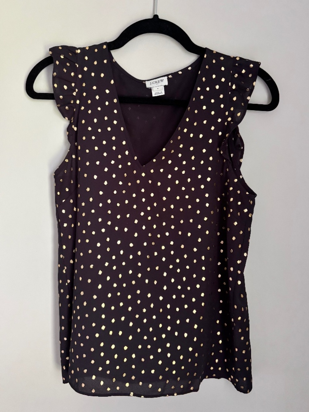 J.Crew Black Gold Metallic Dot Flutter Sleeve Blouse Size 4